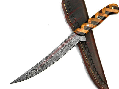 Premium 7" Damascus Filet Knife with Olivewood Handle - Korvel