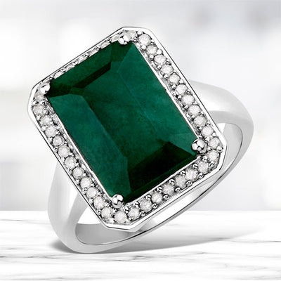 5.72 Carat Dyed Emerald and White Diamond Sterling Silver Ring