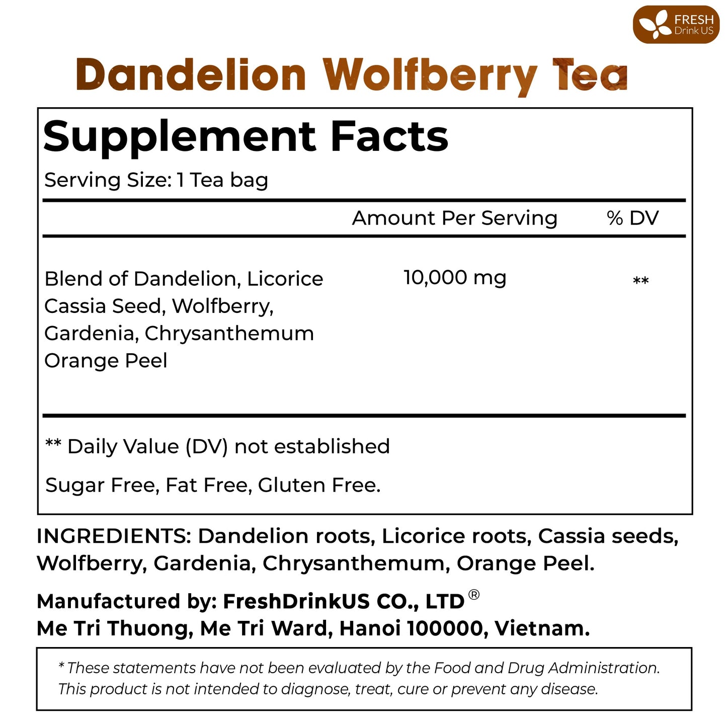Dandelion Wolfberry Tea, 7 Herbal Ingredients - Korvel