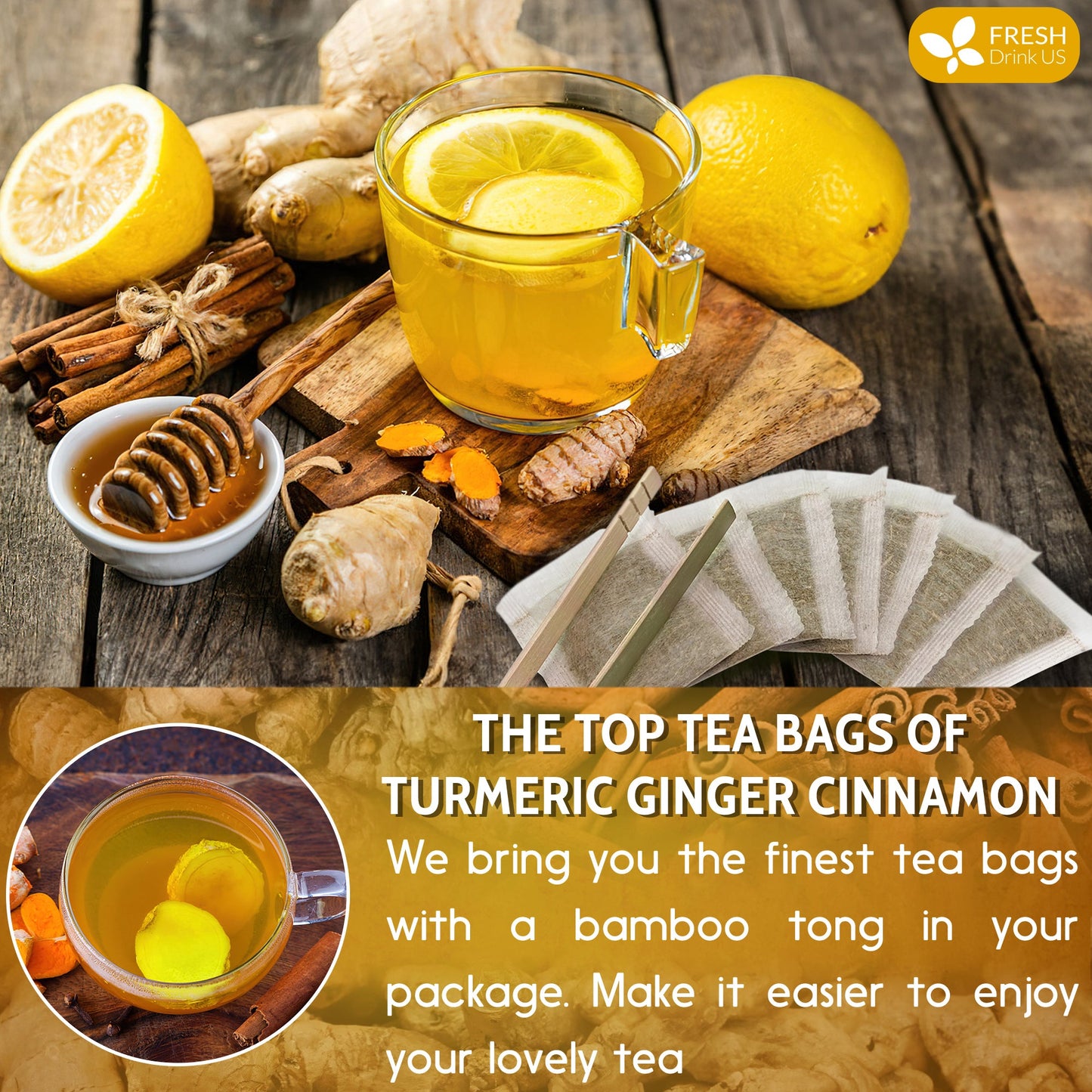 Turmeric Ginger Cinnamon Tea Bags - 100% Natural Herbal Blend