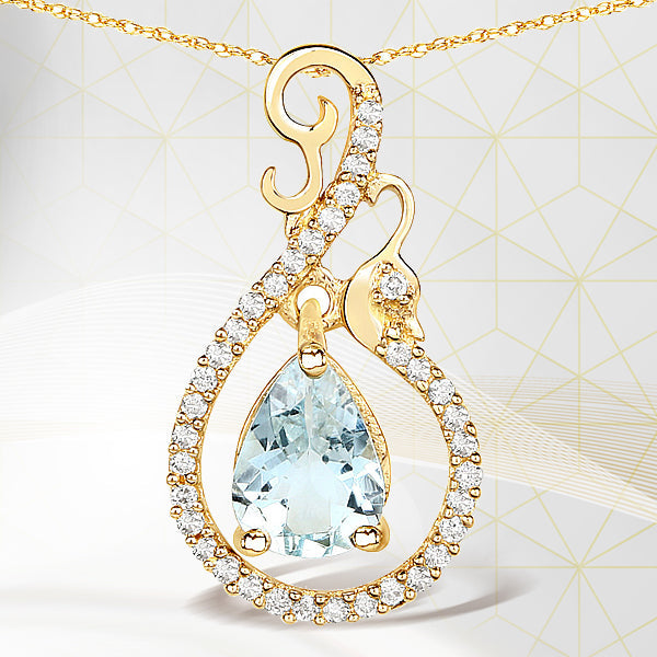 Pendentif en or jaune 14K avec aquamarine et diamant de 0,76 carat