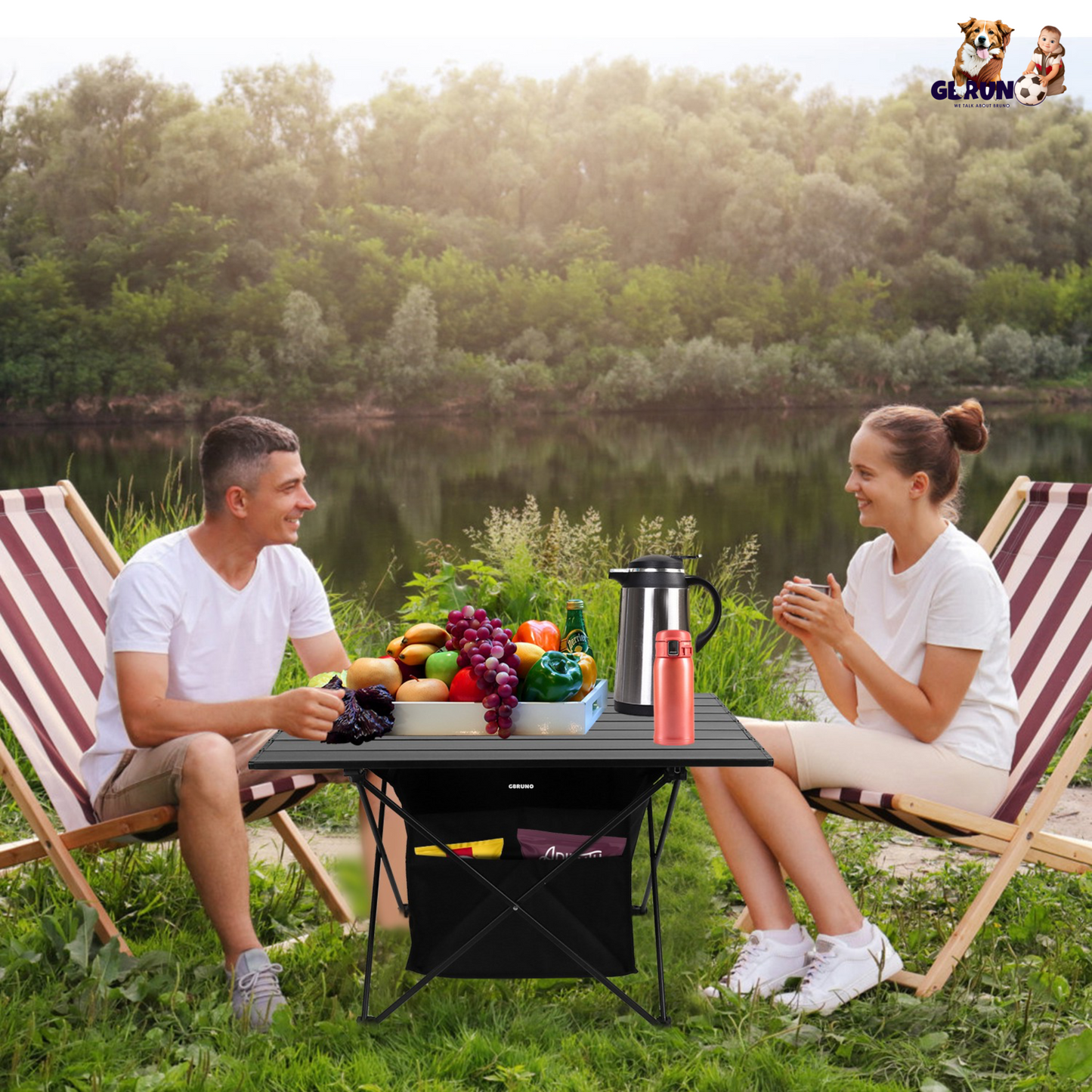 GBruno Foldable Camping Table with Storage Basket