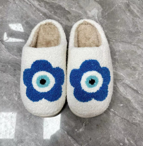 Zapatillas de felpa con cara sonriente para mujer - Calzado interior acogedor