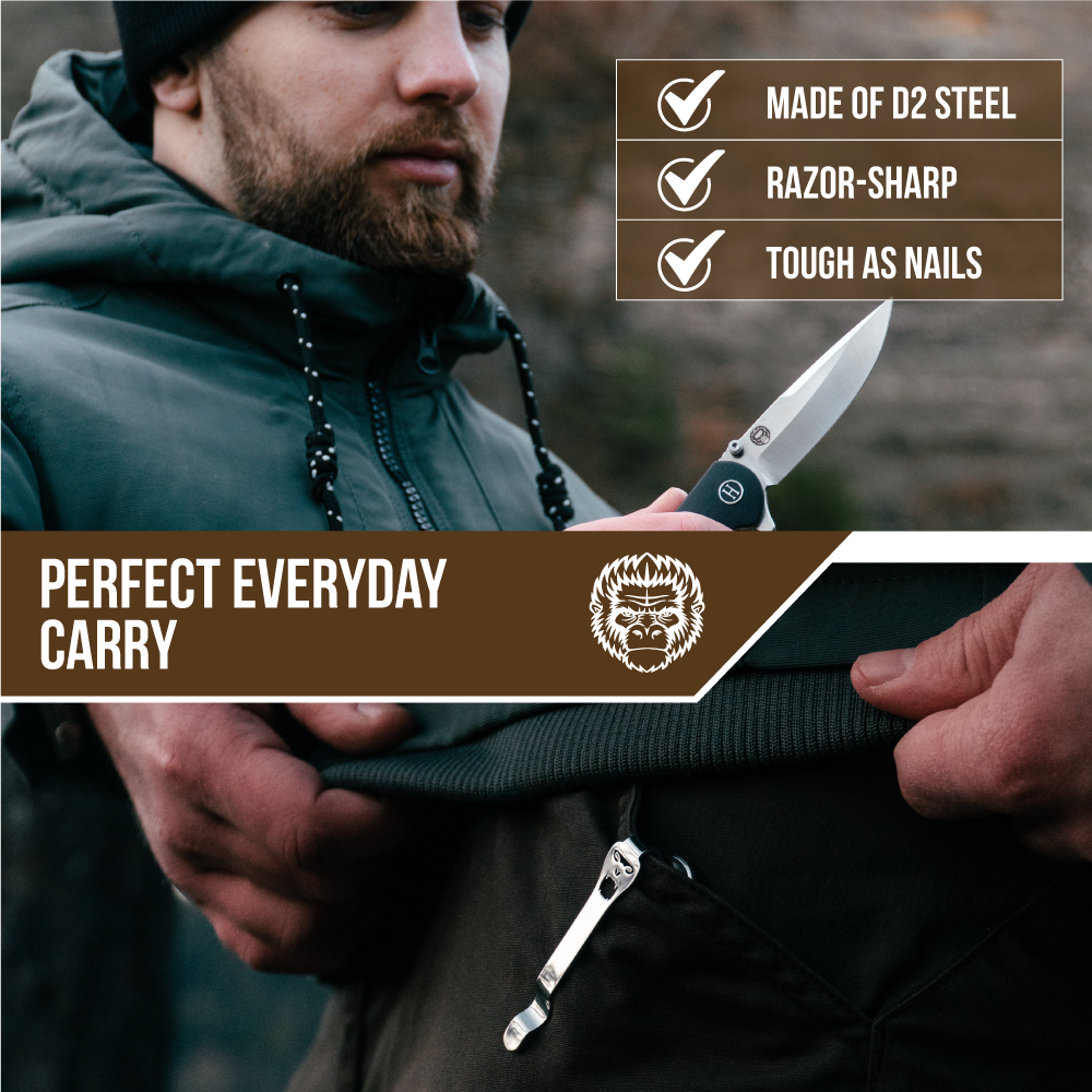 Premium Folding Pocket Knife Gift Set for Adventurers (Grey & Red) - Korvel