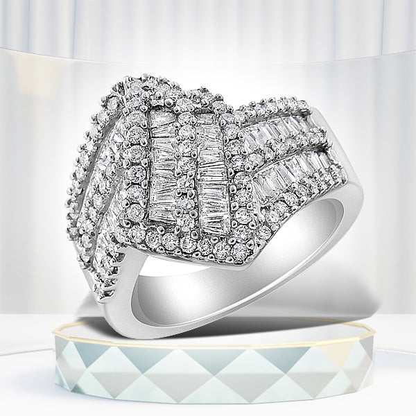 Bague cocktail en diamant bypass en or blanc 14K - Taille 7
