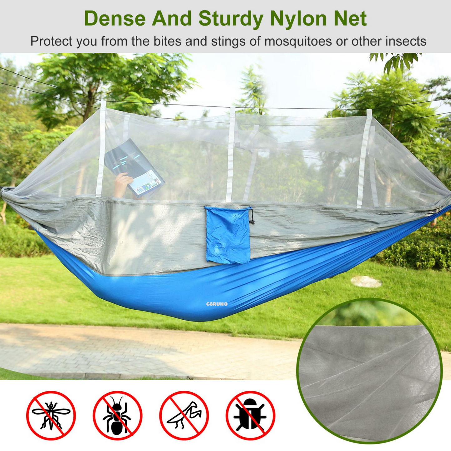Hamac de Camping Premium 600lbs Capacité 2 Personnes avec Filet Anti-Moustiques