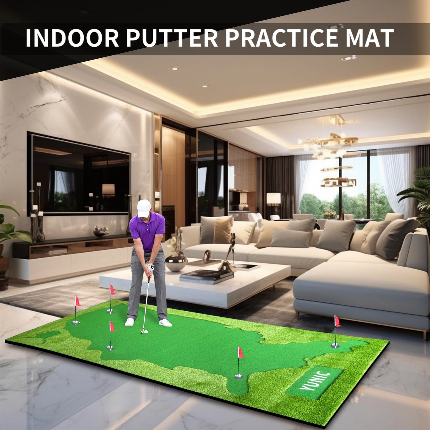 Premium 8ft x 16ft Golf Putting Green - US Map Design - Korvel
