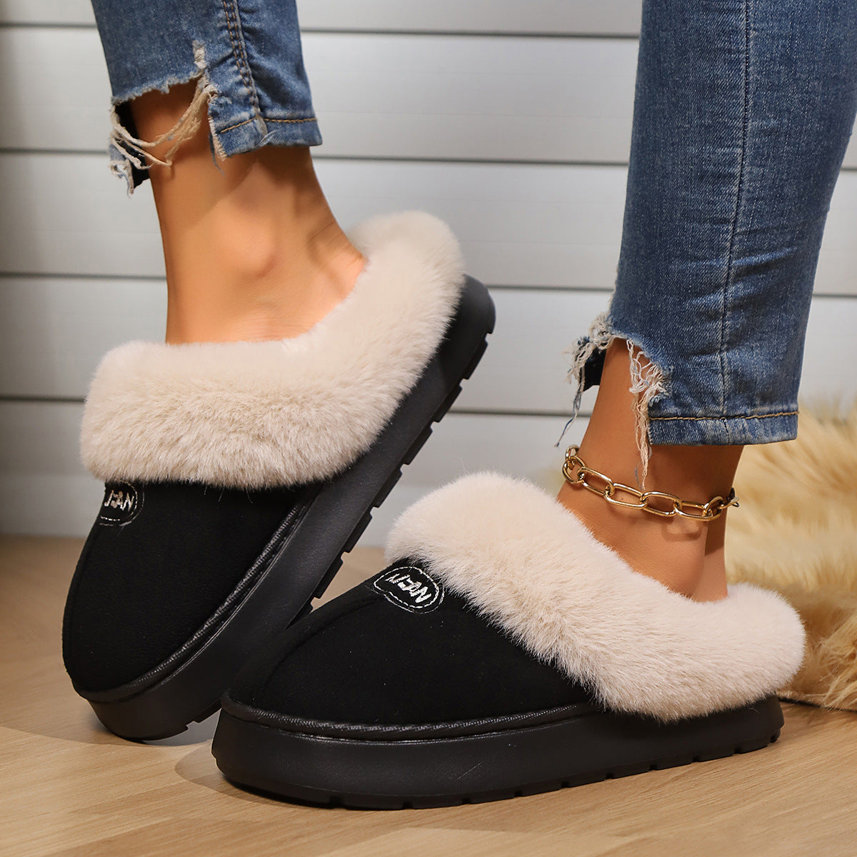 Zapatillas de piel sintética acogedoras para mujeres, ideales para uso en interiores y exteriores
