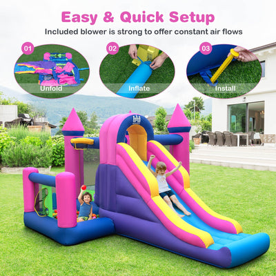 7-in-1 Kids Inflatable Bounce House with Long Slide