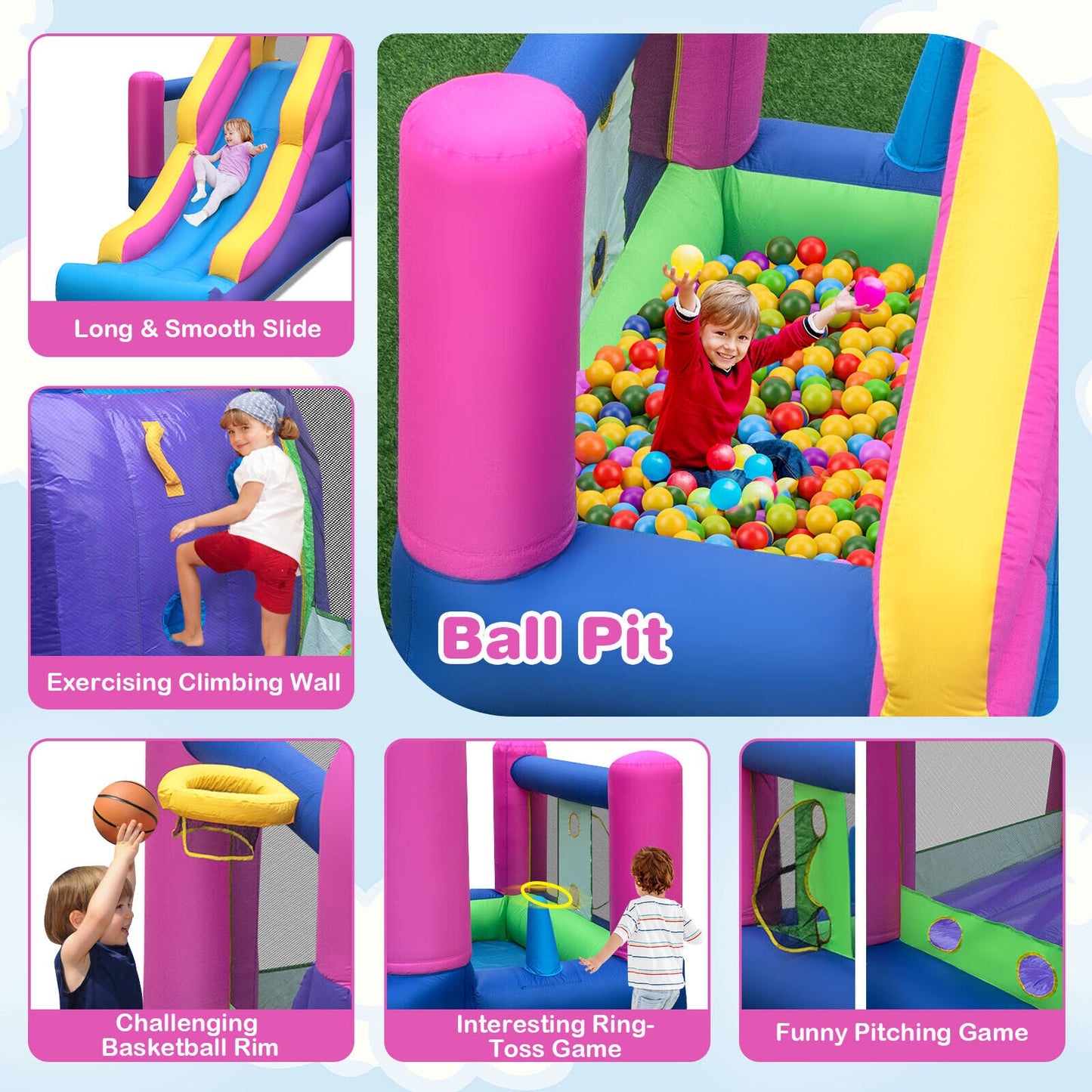 Castillo Inflable para Niños 7 en 1 con Tobogán Largo