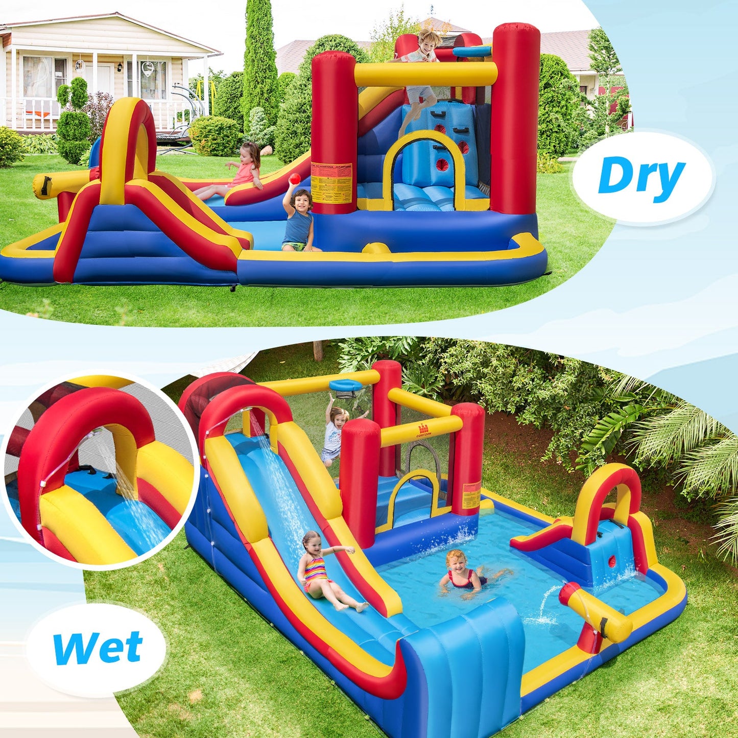 Casa Inflable Exterior 7 en 1 con Toboganes de Agua