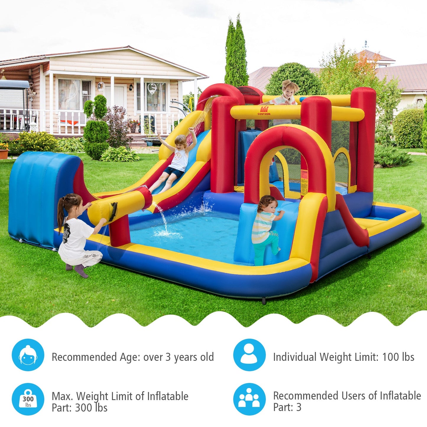 Casa Inflable Exterior 7 en 1 con Toboganes de Agua