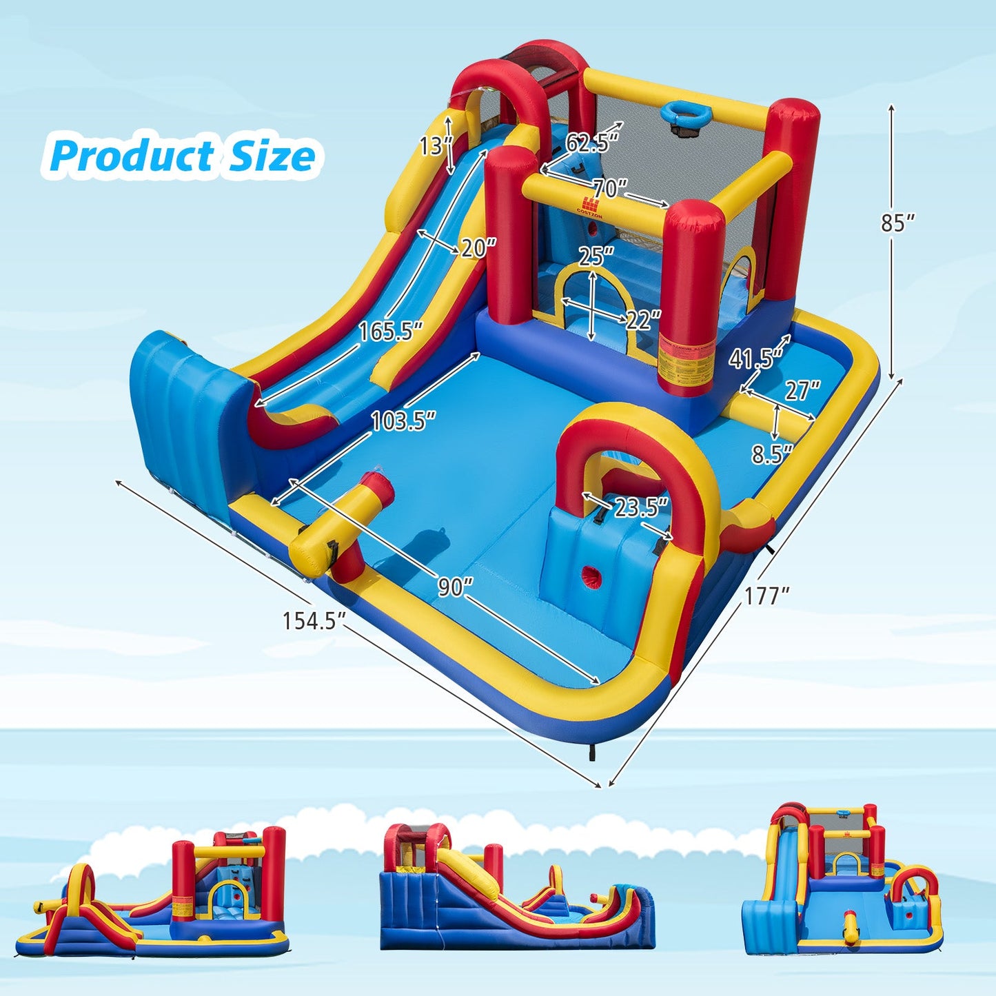 Casa Inflable Exterior 7 en 1 con Toboganes de Agua
