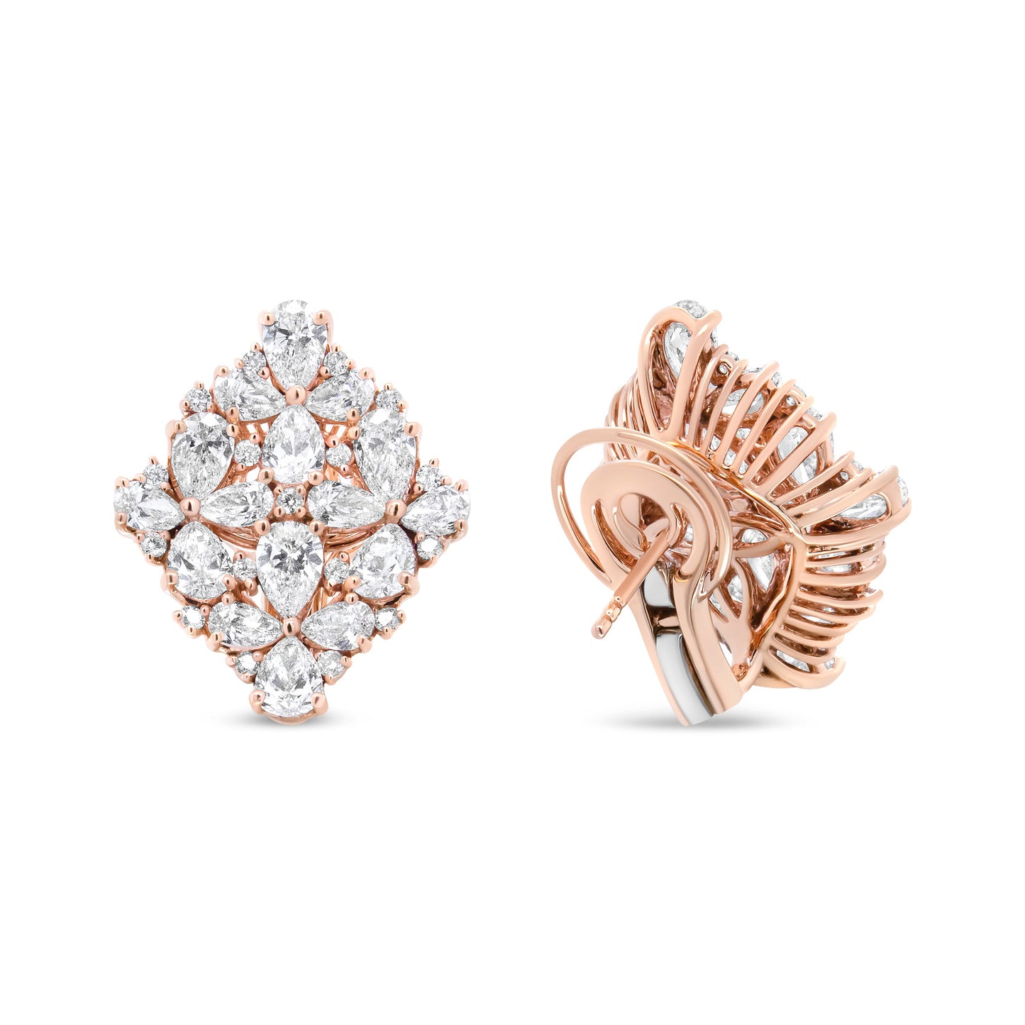 Pendientes Omega de Diamantes en Flor de Oro Rosa de 18K