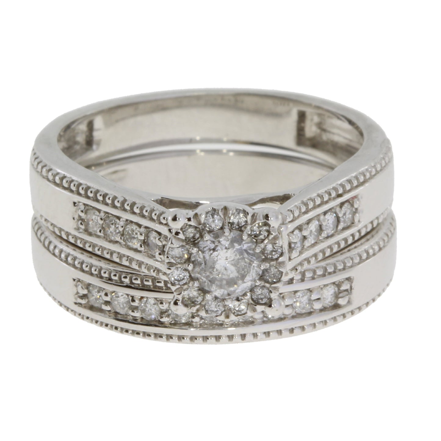 Ensemble de Bague de Fiançailles en Diamant de 0,63 ct en Or Blanc 10KT