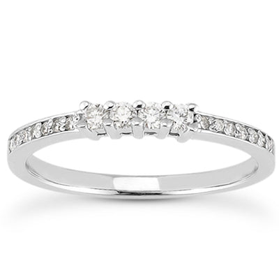 14k White Gold Diamond Wedding Band with Pave and Prong Settings
