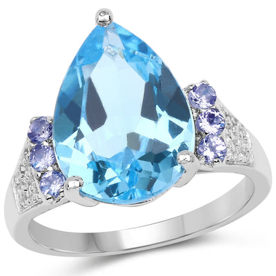 6.86 Carat Swiss Blue Topaz & Tanzanite Sterling Silver Ring