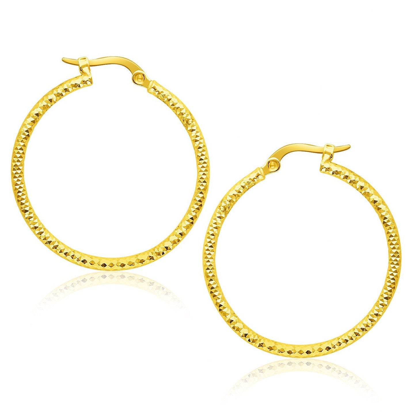 14k Yellow Gold Textured Round Hoop Earrings