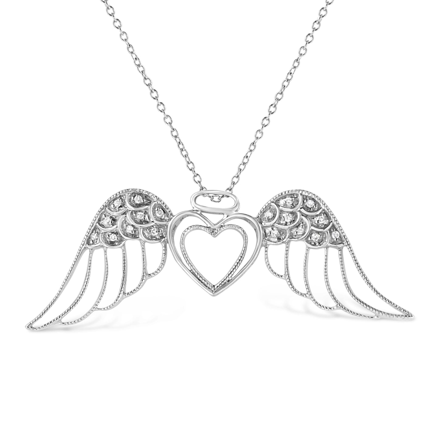 Collier Pendentif en Argent Sterling .925 avec Aile d'Ange et Diamants