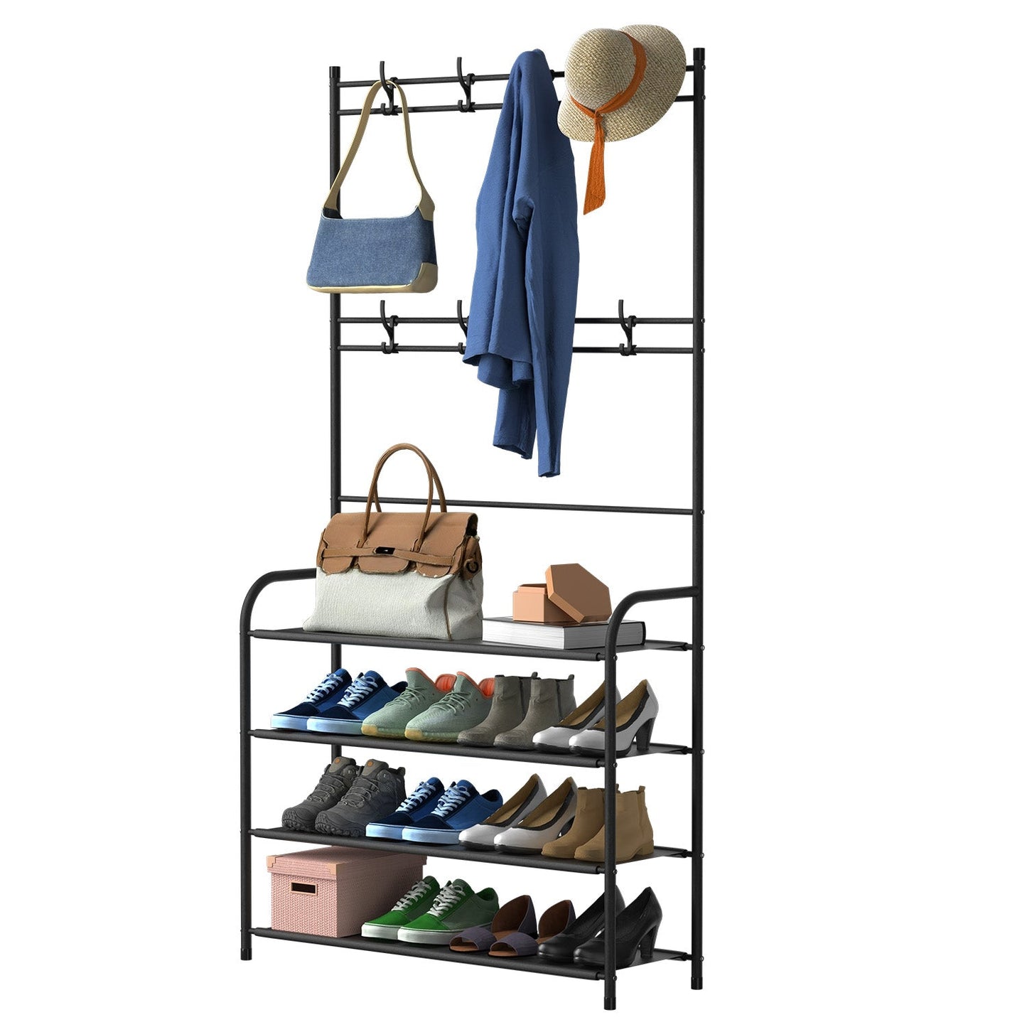 Entryway Coat and Shoe Rack - 4 Tier Freestanding Organizer