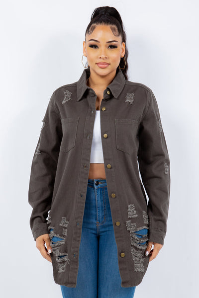 Chaqueta de Manga Larga con Botones American Bazi Desgastada