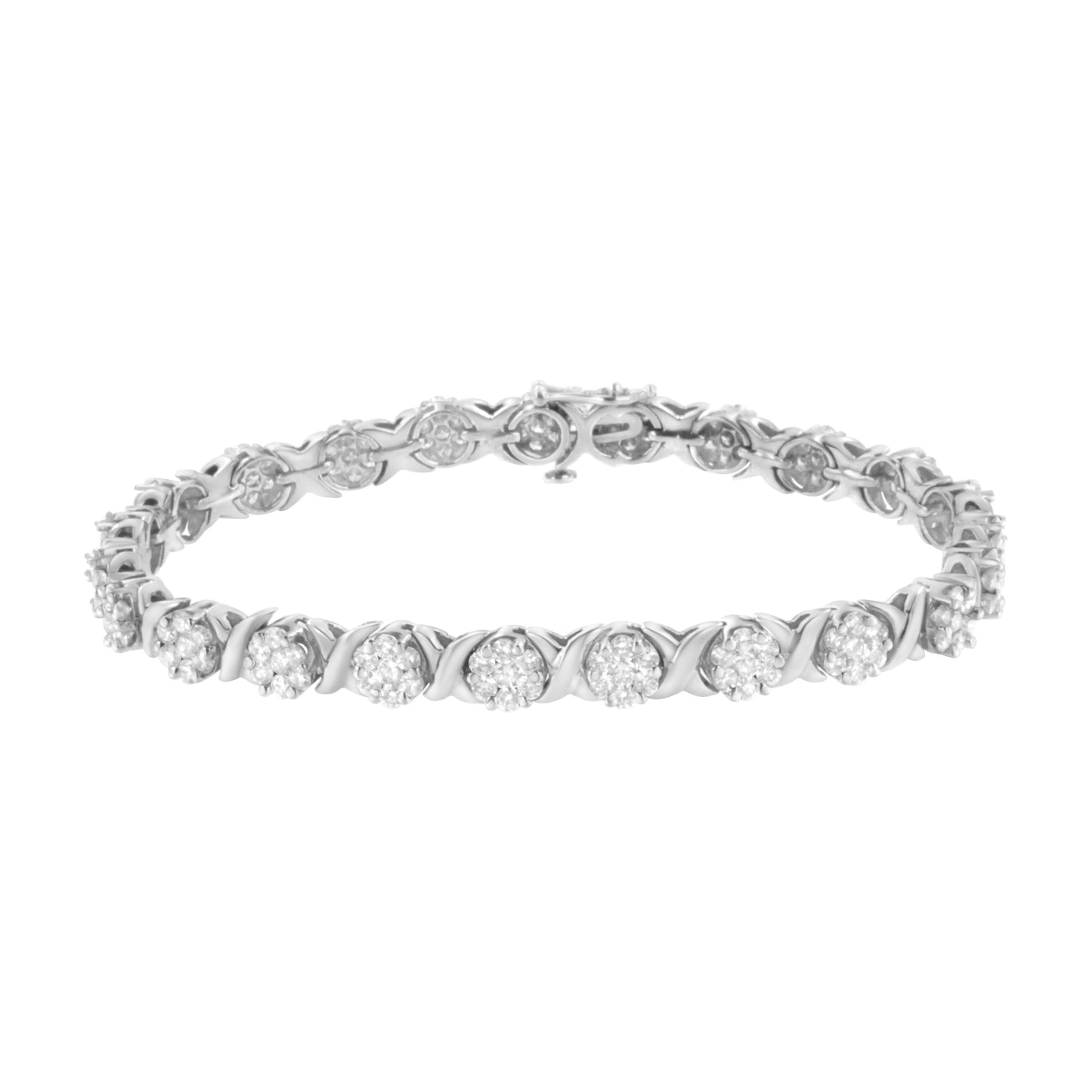 Bracelet de tennis en or blanc 14K avec diamants en cluster et liens en X
