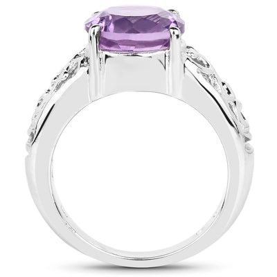 3.30 Carat Genuine Amethyst Sterling Silver Engagement Ring