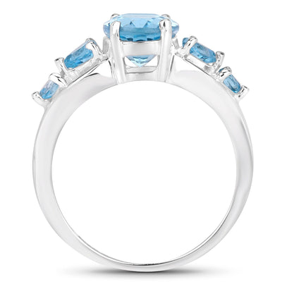 3.37 Carat Swiss Blue Topaz & Sterling Silver Engagement Ring