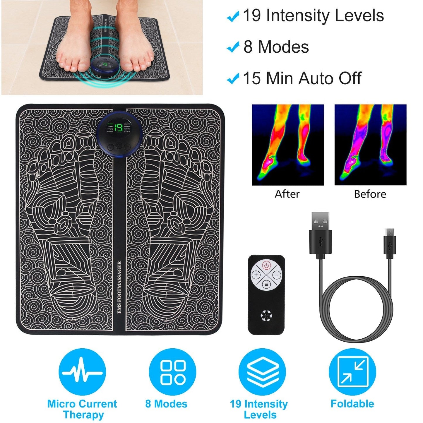 LJG Electric Foot Massage Pad with Remote Control