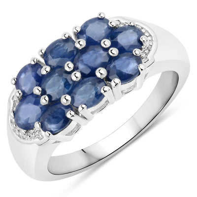 Bague en cluster en saphir bleu de 2,00 carats en argent sterling
