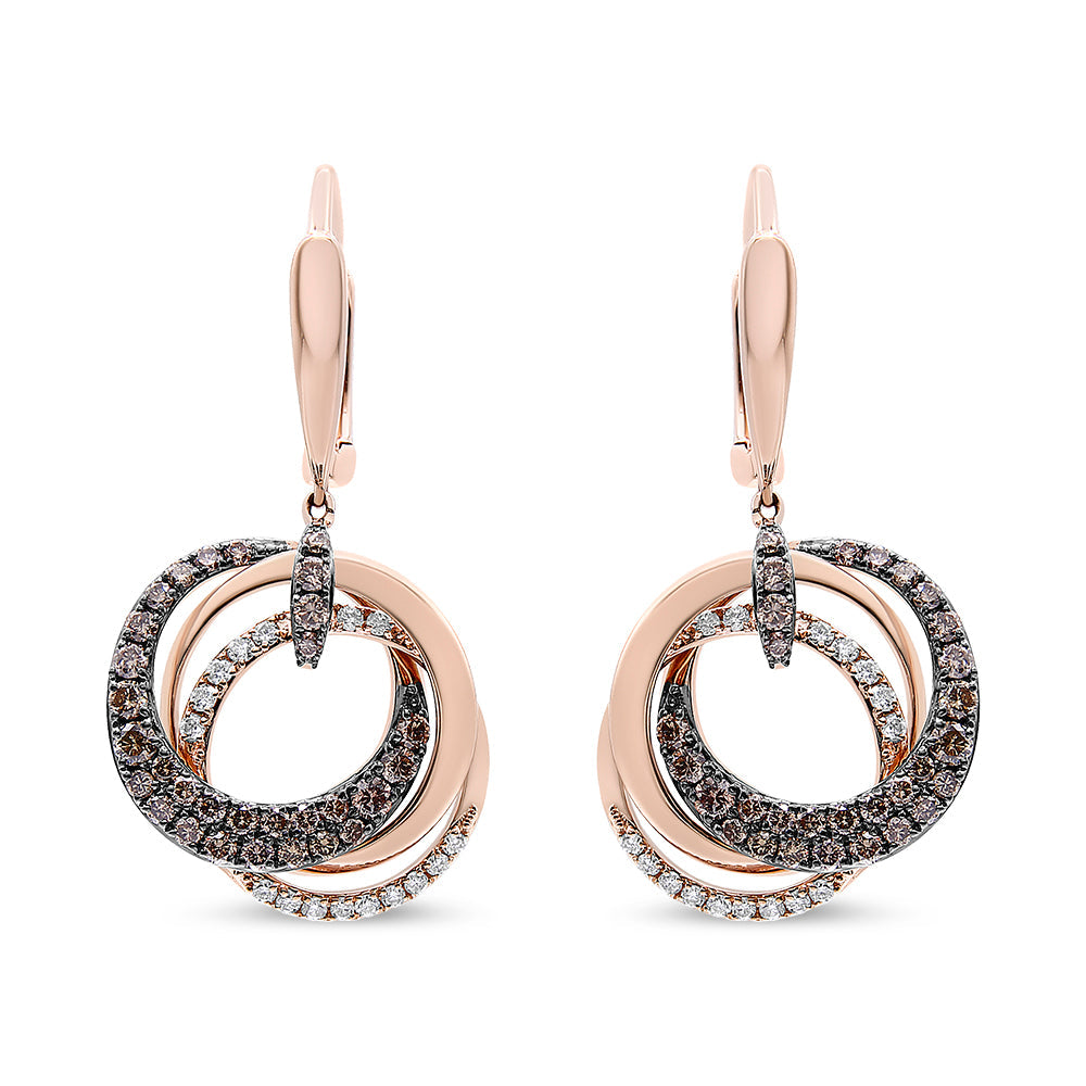 Boucles d'oreilles pendantes en or rose 14K avec diamants entrelacés
