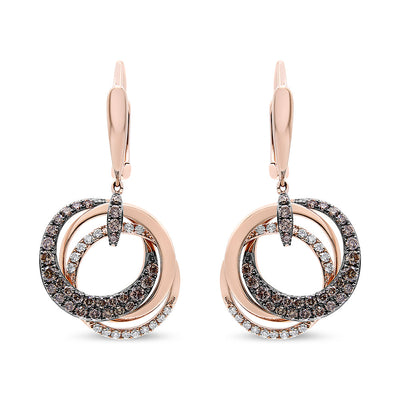 Pendientes colgantes entrelazados de diamantes en oro rosa de 14 quilates