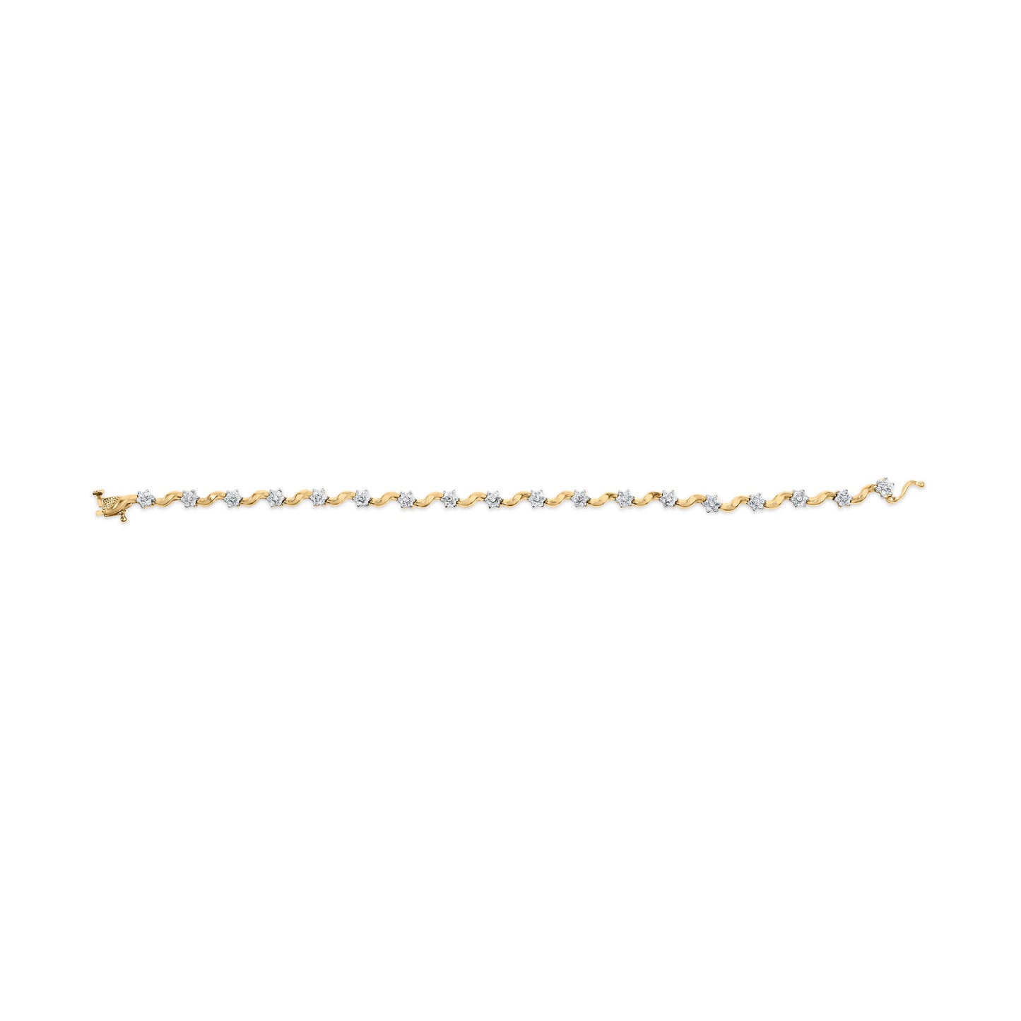 10k Yellow Gold Diamond Floral S-Link Bracelet - 1.00 Cttw