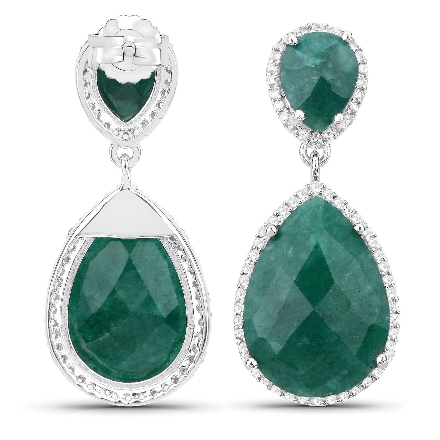19.42 Carat Dyed Emerald and White Topaz Sterling Silver Earrings