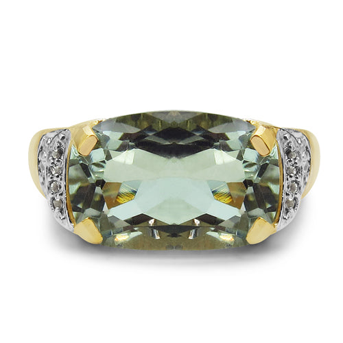 14K Yellow Gold Plated Green Amethyst & White Topaz Ring