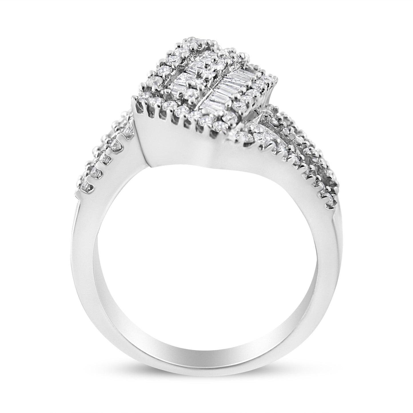 Bague cocktail en diamant bypass en or blanc 14K - Taille 7