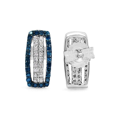 Boucles d'oreilles en argent sterling avec diamants bleus et blancs élégants