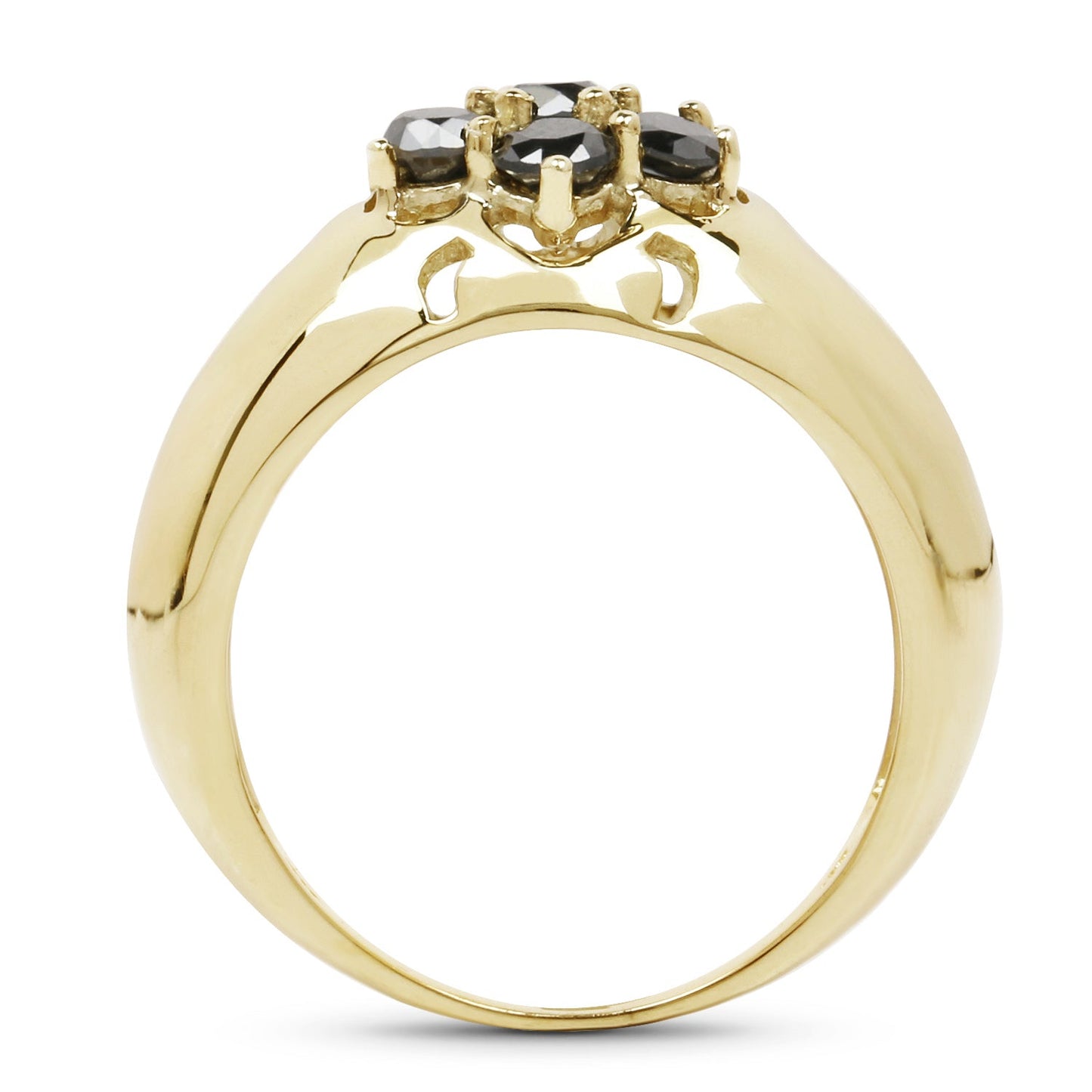 14K Yellow Gold Plated Black Diamond Sterling Silver Ring