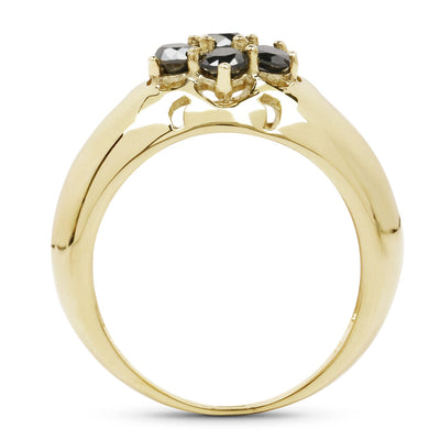 14K Yellow Gold Plated Black Diamond Sterling Silver Ring