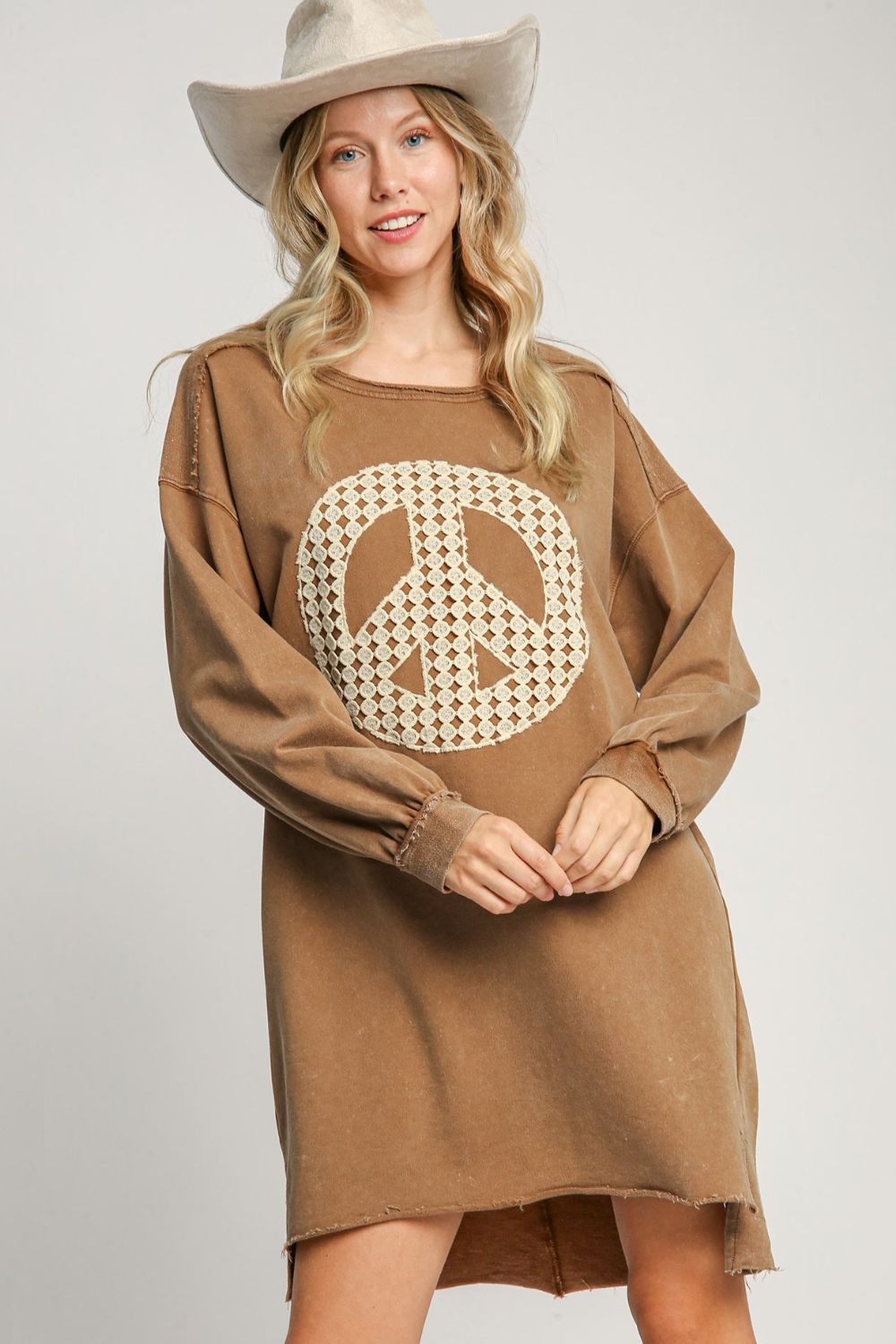 Peace Lace Applique Frayed Hem Mini Dress for Women