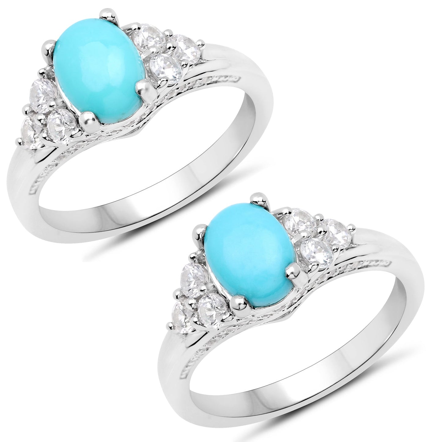1.92 Carat Genuine Turquoise and White Zircon Sterling Silver Ring