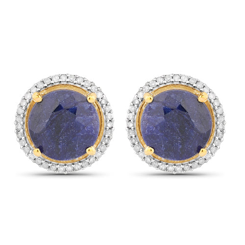 Pendientes de zafiro teñido de 5.20 quilates y diamantes blancos