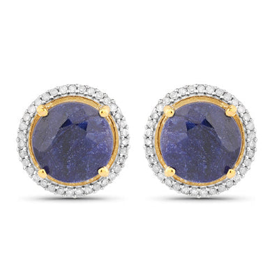 Pendientes de zafiro teñido de 5.20 quilates y diamantes blancos