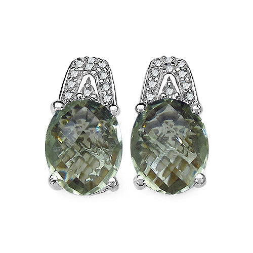 Pendientes de plata esterlina con acentos de diamante y amatista verde de 5.25 quilates