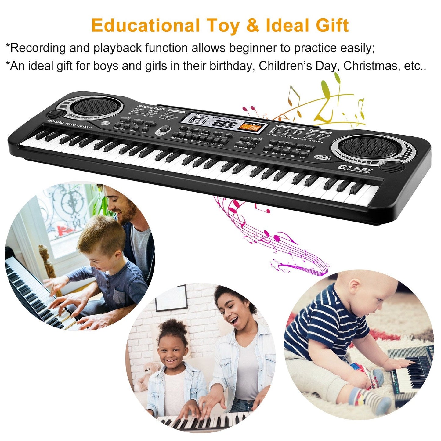 Teclado Electrónico GBruno de 61 Teclas para Niños