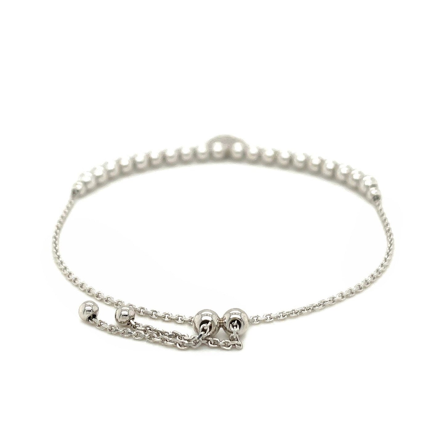 Adjustable Sterling Silver Bead Bracelet with Round Charm
