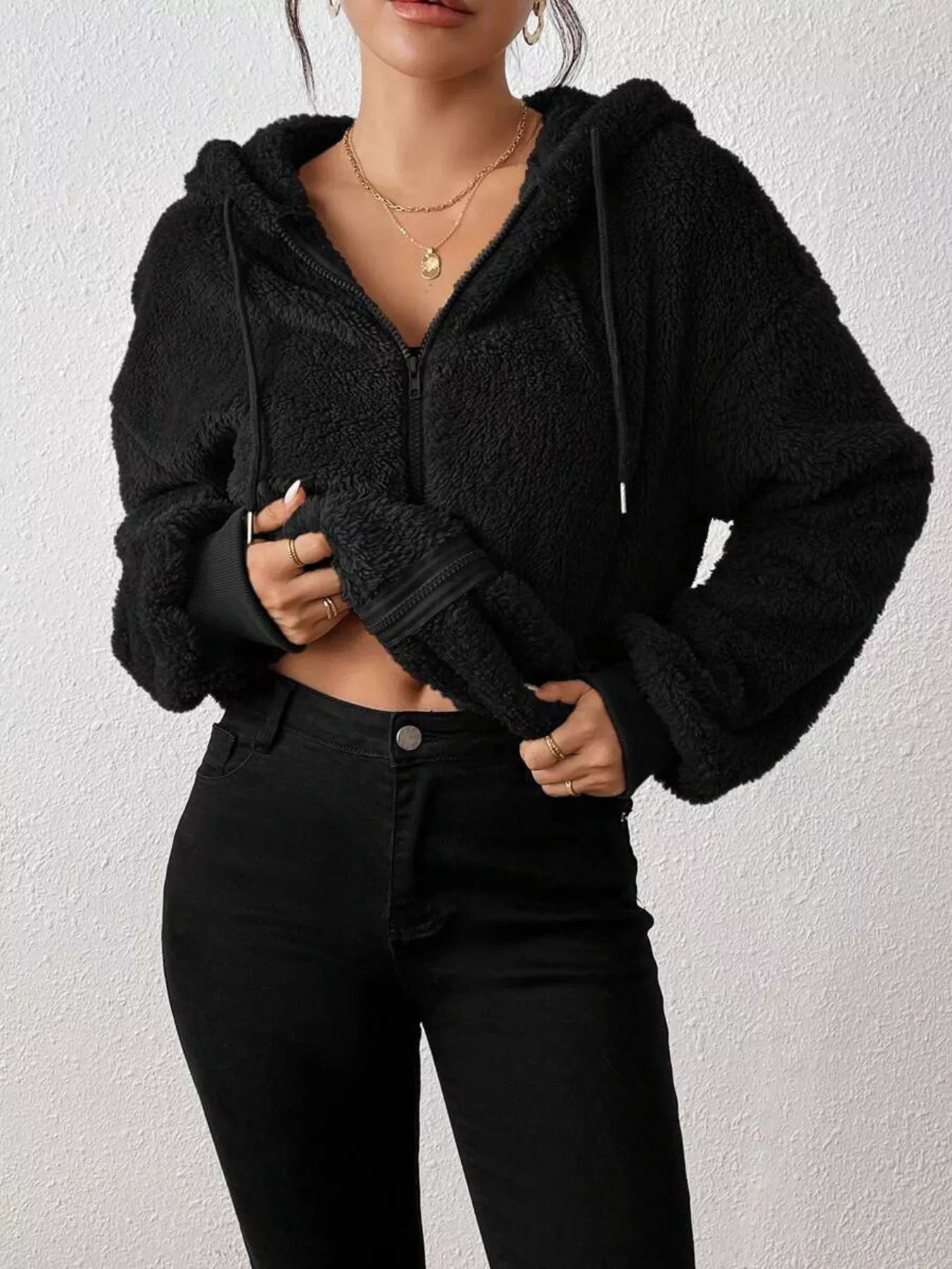 Veste à capuche en peluche zippée
