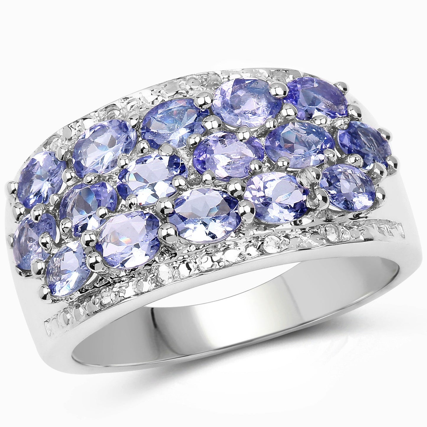 Anillo de plata esterlina con tanzanita genuina de 2.76 quilates y topacio blanco