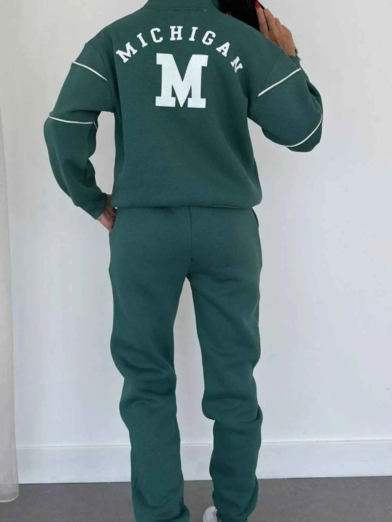 Plus Size Striped Quarter Zip Top and Pants Set