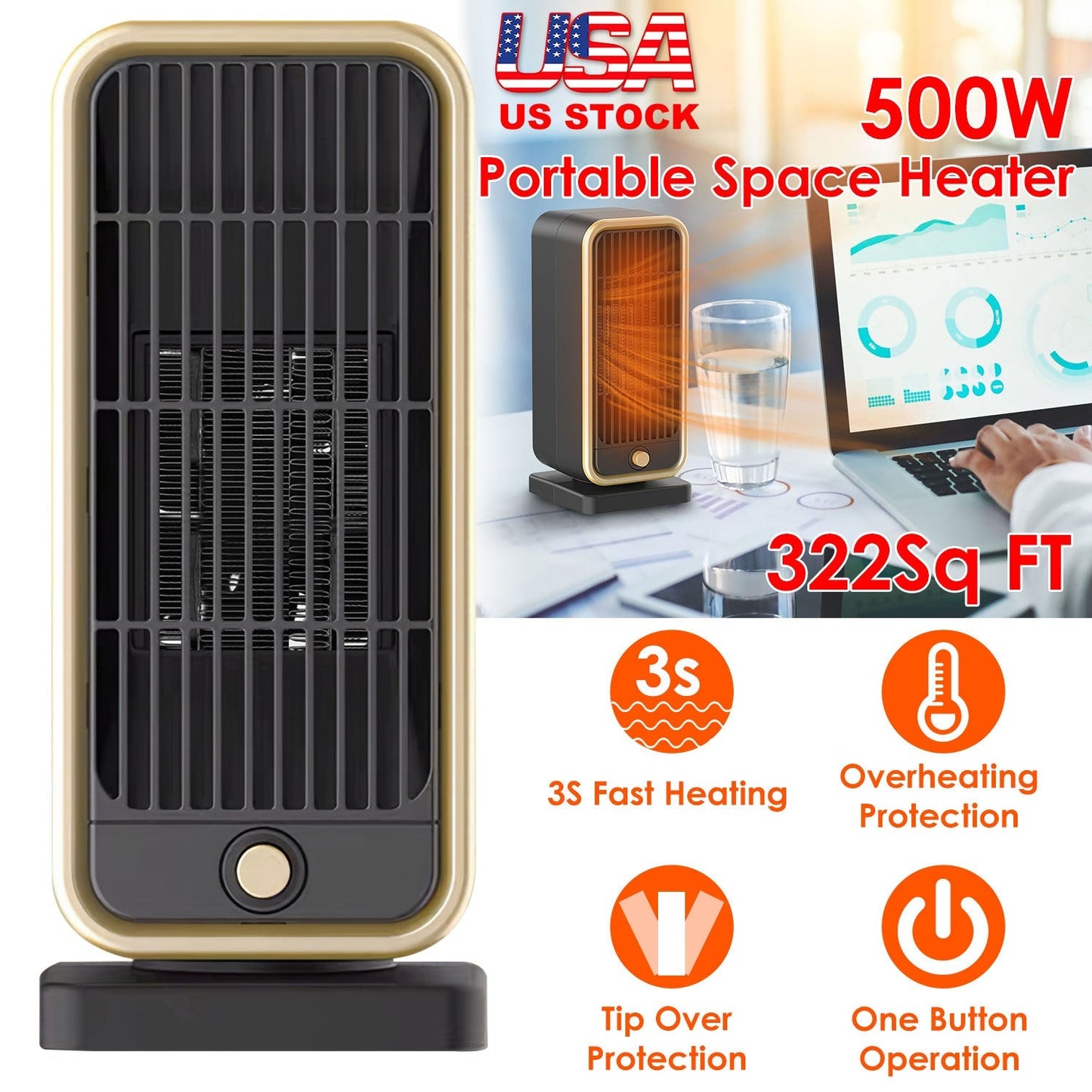 Gbruno 500W Portable Electric Space Heater with Safety Features